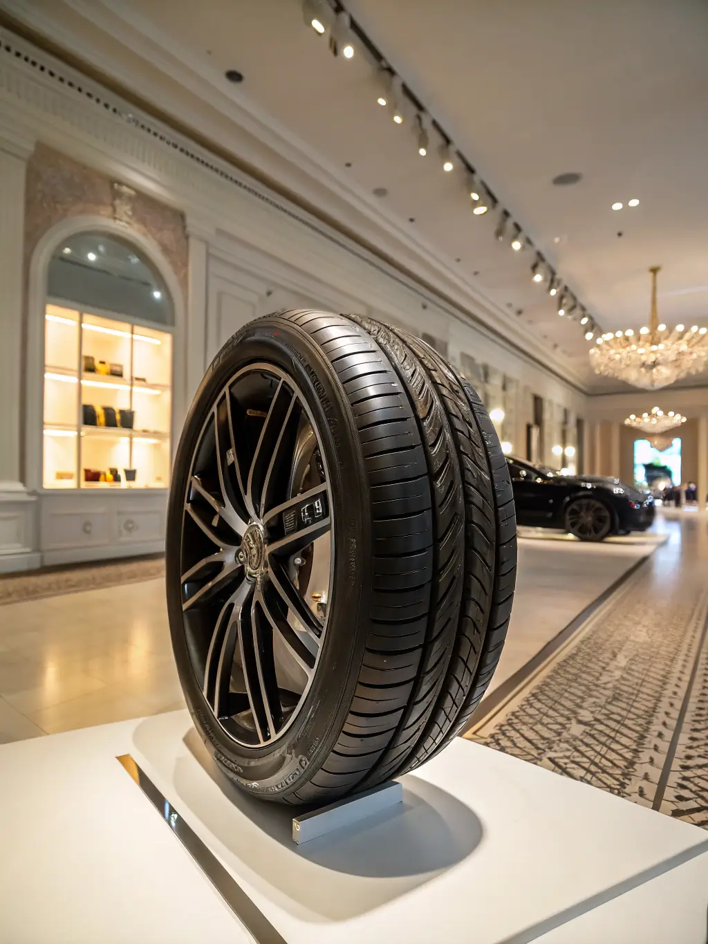A close-up shot of a Toyo tire, showcasing its tread pattern and sidewall markings, set against a blurred background of a vehicle.